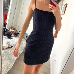 Aritzia Wilfred New Classic Isabelle Check Plaid Mini Dress Dark Navy Size 4